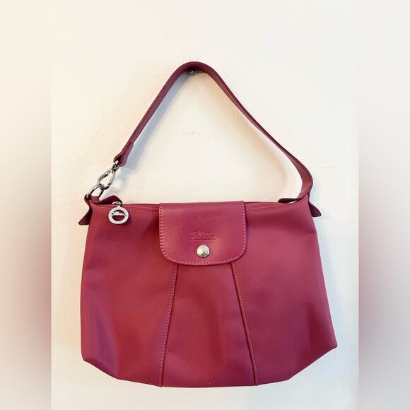 Longchamp padded pochette bag raspberry pink leather nylon shoulder y2k spring - Picture 1 of 12